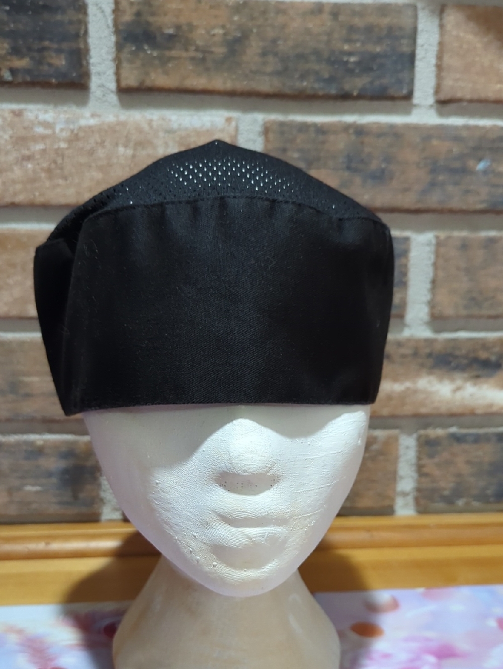Black Mesh Chef Skull Cap / Pillbox Hat – Adjustable Velcro Closure - Picture 2 of 9